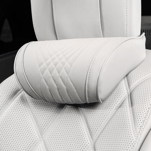 Car Headrest Memory Foam Neck Pillow for Driving Off-White 1 Pack | Soft Comfortable Leather Seat Head Rest Pillow Headrest Travel Neck Support Cushion for Most Cars SUV Home Office Chair - color: Off-white, size: Headrest 1 Pack