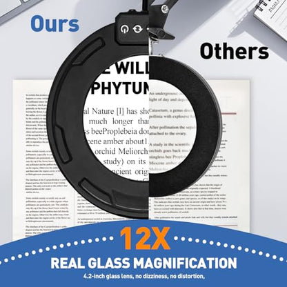 HITTI 12X Ultra Long Magnifying Glass with Light and Clamp - color: Black, size: 12X
