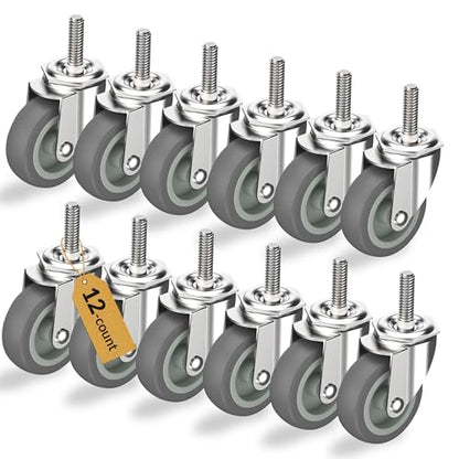 HOLKIE Caster Wheels 3 inch with No Brake Stem Casters, 3/8" -16 x 1-1/2" (Stem Diameter 3/8", Stem Length 1-1/2") Threaded Swivel Casters Set of 4 Heavy Duty Castors Grey 12 Pack - color: Grey-12Pack, size: 3/8" -16x 1-1/2"