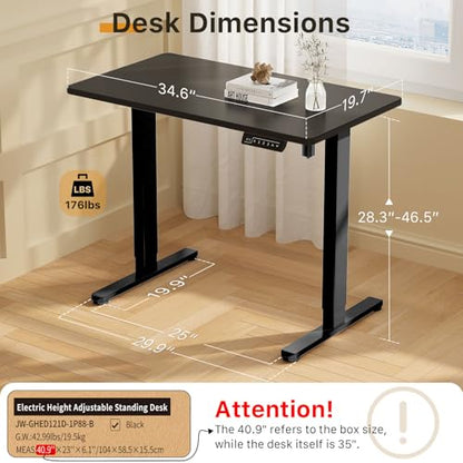JOY worker 35" Small Electric Sit Stand Desk, Whole Piece Height Adjustable - color: Black, size: 35" * 20"