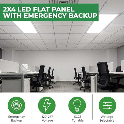 E2 LIGHTING 4 Pack, 2x4 LED Flat Panel Light, Emergency Battery Backup - color: 4 pack w Battery