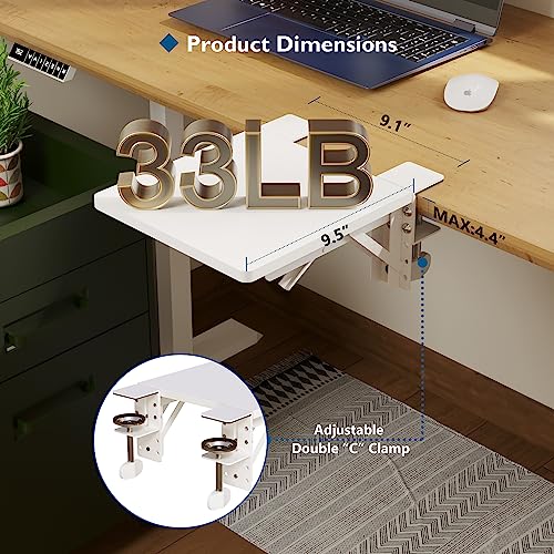 BONTEC Ergonomic Desk Extender Tray, 9.5"x9.1" Table Mount Arm Wrist Rest Shelf, 90° Foldable Elbow Support, Clamp on Computer Arm Rest for Desk, Office & Home Use, Durable & Easy to Install | 90°Foldable Elbow Support, Table Mount Arm, Clamp on Computer