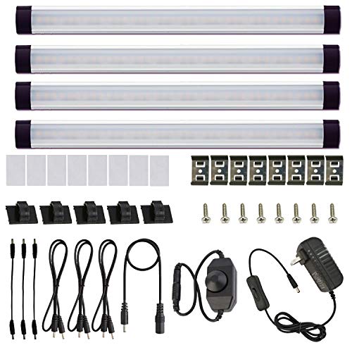 AIBOO LED Under Counter Light Rigid Bar Under Above Cabinet Plug in Kitchen Lights Linkable with Rocker Switch(4 Panels,Daylight White) - color: Daylight White, size: 4-Bar-Kit