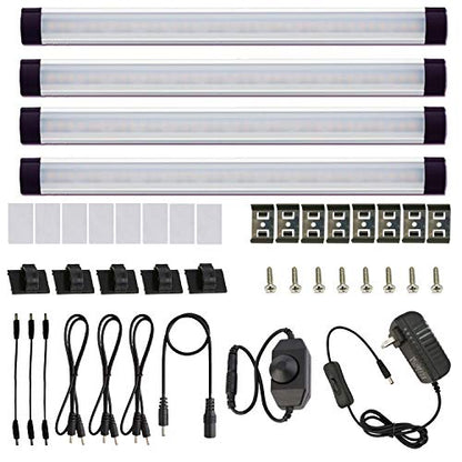 AIBOO LED Under Counter Light Rigid Bar Under Above Cabinet Plug in Kitchen Lights Linkable with Rocker Switch(4 Panels,Daylight White) - color: Daylight White, size: 4-Bar-Kit