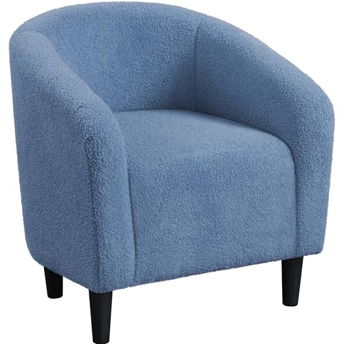 Yaheetech Sherpa Accent Chairs, Compact Furry Barrel Chairs with a Curved Silhouette for Small Spaces, Living Room, Bedroom, Blue - color: Blue (Boucle), style: without Ottoman