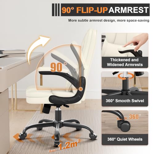 Executive Office Chair Flip Up Arms Lumbar Support Home Office Desk Chair - color: Cream