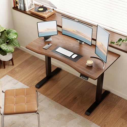 Solid Wood Electric Standing Desk, 47.2"x23.6" Walnut Standing Desk | 1 BOX,Home Office Desk with 3 Stages Single Motor, Standing Desk Walnut with T-Shaped Metal Bracket for Gaming - color: Walnut, size: 47.2"x23.6"