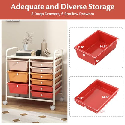 RELAX4LIFE 9 Drawer Rolling Storage Cart - Mobile Drawer Carts for Craft Art Supply Paper Salon, Utility Cart on Wheels for Classroom Teacher School Office, Rolling Cart with Drawers (Macaron) - color: Macaron, style: 9 Drawers