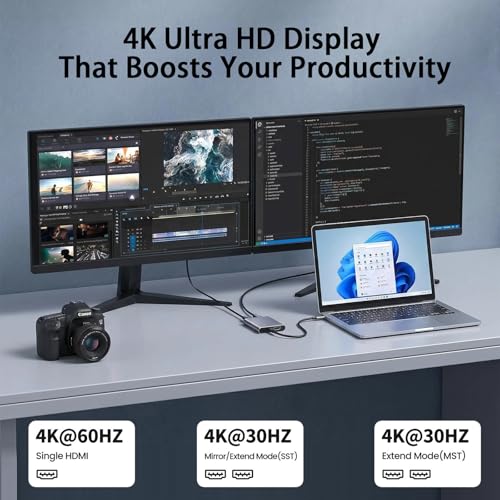 USB C to Dual HDTV Adapter, 4K@60Hz USB C Hub Multiport Adapter