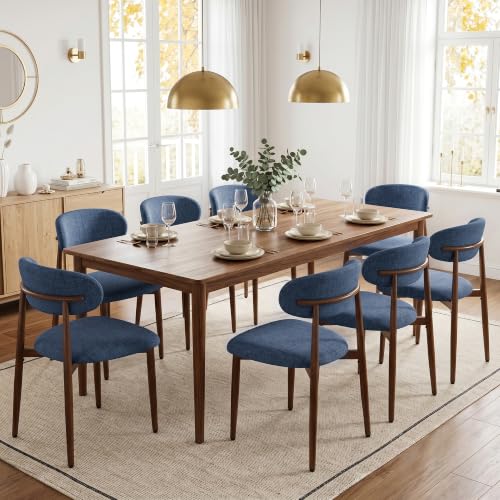 UVV Dining Chairs Set of 4, Metal Kitchen Chairs with Modern Fabric Upholstered for Dining Room, Navy Blue - color: Navy-walnut Grain, size: Set of 4