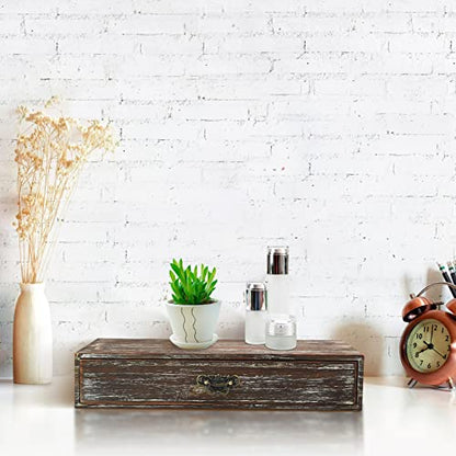 Wooden Drawers Organizer Box Solid Farmhouse Retro Desktop Storage Box - color: Retro