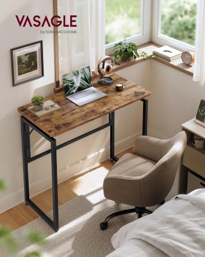 VASAGLE Folding Desk, Foldable Computer Desk, One-Piece Desktop, Rounded Edges, Small Folding Craft Table for Bedroom, Balcony, Camping, Easy Assembly, 31.5 x 15.7 Inches, Rustic Brown ULWD151KD01 - color: Rustic Brown, size: 31.5"