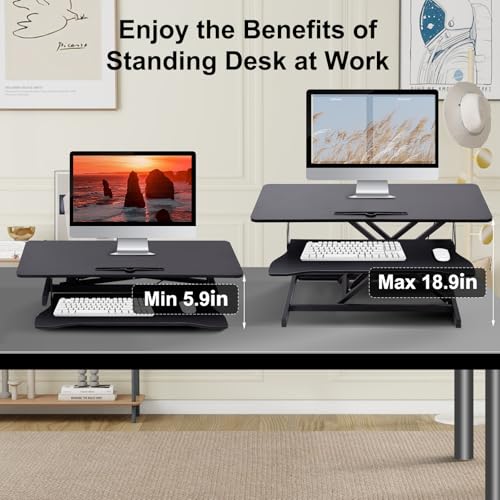 38-inch Standing Desk Converter Height Adjustable Sit to Stand Up Workstation, Duals Monitor and Laptop Riser with Wide Keyboard Tray, for Home, School, Company, Black - color: Black