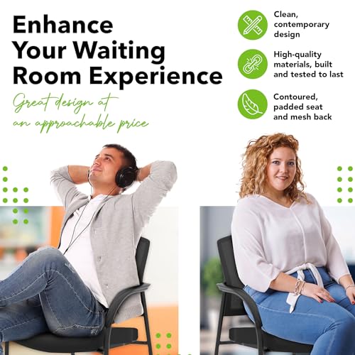 HON Lota Guest Chair with Arms and Wheels, Mesh Office Chairs, Black | Office furniture with arms and wheels for waiting rooms chairs, conference room chair, and banquette seating - color: Black - Mesh Back - Arms and Casters