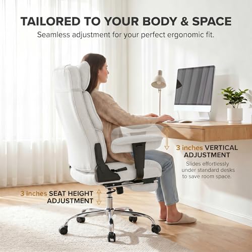 mokodo Big and Tall Office Chair 400lbs, Breathable Fabric Executive Desk Chair with Pocket Spring Cushion, 155° Reclining Computer Chair with Integrated Headrest & Lumbar Pillow (White) - color: White