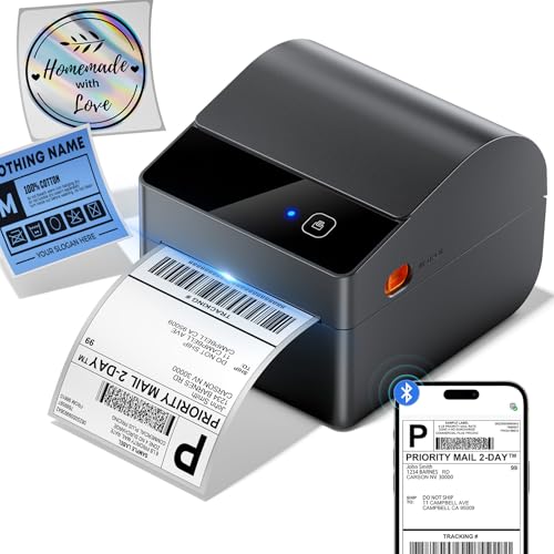 ASprink Bluetooth Shipping Label Printer,Built-in Paper Bin&30Pcs Label - color: Grey