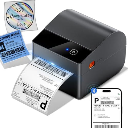 ASprink Bluetooth Shipping Label Printer,Built-in Paper Bin&30Pcs Label - color: Grey