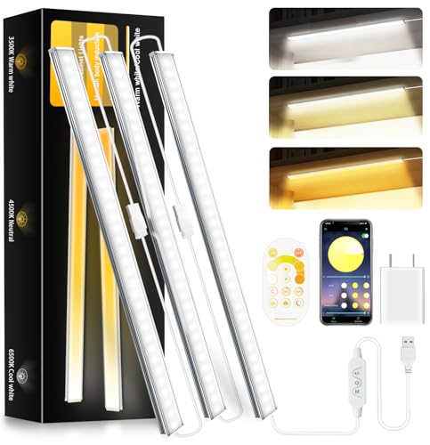 Dimmable 12 Inch Ultra Thin Under Cabinet Lighting, Under Cabinet Lights Plug in, Multi-Color Super Bright LED Lights Bar Under Counter Lights Indoor for Kitchen, Shelf, Closet, Desk (3 Pack)