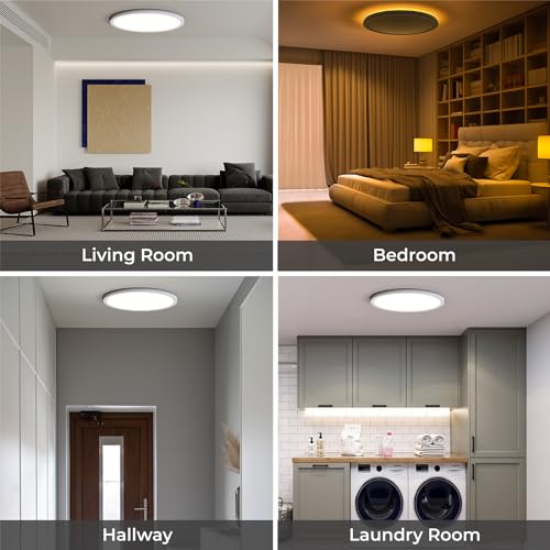 Matane 12in LED Flush Mount Ceiling Light Fixture with Remote Control, Nightlight 2000K Warm, 3000K-6500K Adjustable, Wired Low Profile Ceiling Lights for Bedroom, Kitchen, Living Room, White - color: White, size: 12 Inch