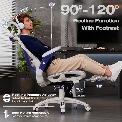 ELABEST X100 Ergonomic Mesh Office Chair with Footrest, Big and Tall Home Desk Chair with 5D Flip-Up Arms, Adjustable 3D Lumbar Support, Gaming & Executive Computer Chair (Cybernetic Pulse) - color: Cybernetic Pulse