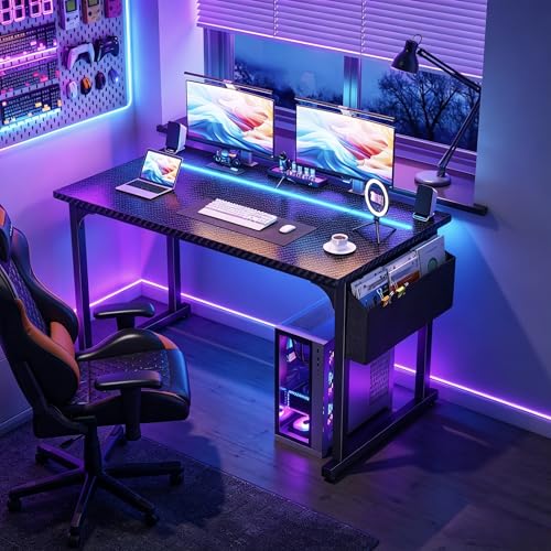 DurayLoly 48" Gaming Desk with Waterproof LED Lights for Bedroom,Black - color: Black, size: 48 IN
