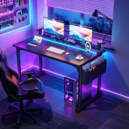 DurayLoly 48" Gaming Desk with Waterproof LED Lights for Bedroom,Black - color: Black, size: 48 IN