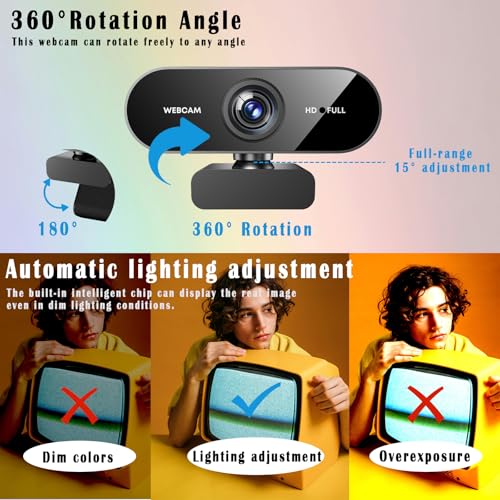 2K Webcam for PC/Laptop, USB Webcam with Microphone, Noise Cancellation, Support Beauty, Plug & Play with Auto Light Correction for Video Calls, Live Streaming Gaming & Online Meetings - size: 2K