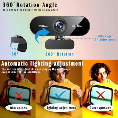 2K Webcam for PC/Laptop, USB Webcam with Microphone, Noise Cancellation, Support Beauty, Plug & Play with Auto Light Correction for Video Calls, Live Streaming Gaming & Online Meetings - size: 2K