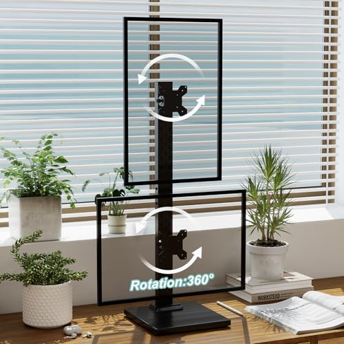 Suptek Dual Monitor Stand Vertical Stack Free-Standing Riser | Fits Two Screen Max 36" & One Screen Max 43", Swivel, Tilt, Height Adjustable, 50, 75 and 100mm Vesa, Base Stand - size: 13-43in(single)/13-36in(dual)