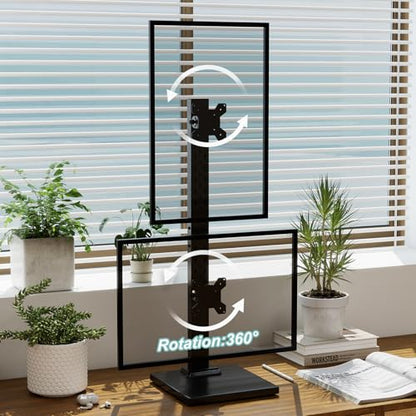 Suptek Dual Monitor Stand Vertical Stack Free-Standing Riser | Fits Two Screen Max 36" & One Screen Max 43", Swivel, Tilt, Height Adjustable, 50, 75 and 100mm Vesa, Base Stand - size: 13-43in(single)/13-36in(dual)