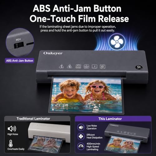 Laminator Machine, A4 Thermal Laminator with Laminating Sheets, 400mm/min High Speed Laminator, One-Touch Operation, Anti-Jam Design, Low Noise, for Home School Office Photos Documents Crafts