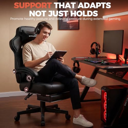 GTPLAYER Gaming Chair with Footrest, 350LBS Big and Tall Office Chair, Ergonomic High Back Lumbar Support and Recliner for Back Pain Relief, Black - color: Black