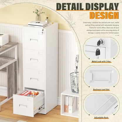 Greenvelly 4 Drawer File Cabinet with Lock, Metal Filing Cabinet for Home Office, Locking Vertical File Cabinet for Home Office, Easy Assemble (White) - size: 4 Drawer