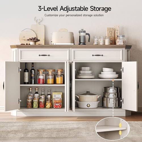 ONBRILL 55" Buffet Cabinet with 2 Storage Drawers, Wood Sideboard Off-White