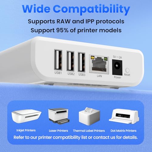 Wireless Print Server to Share 3 USB Printers Over Local Network - size: 3 USB Port