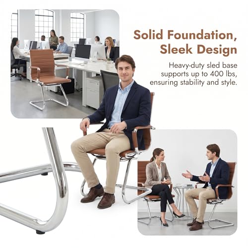 HNY 2-Pack PU Leather Office Guest Chairs - color: Coffee, size: 2 PCS