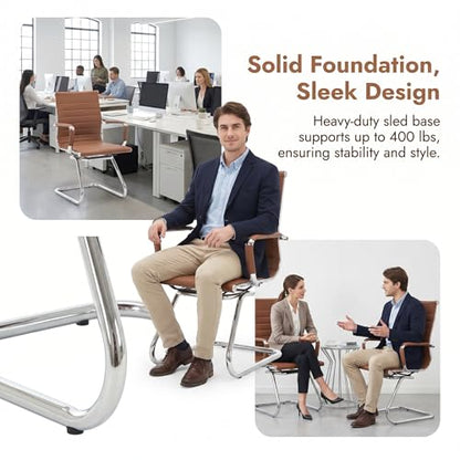 HNY 2-Pack PU Leather Office Guest Chairs - color: Coffee, size: 2 PCS