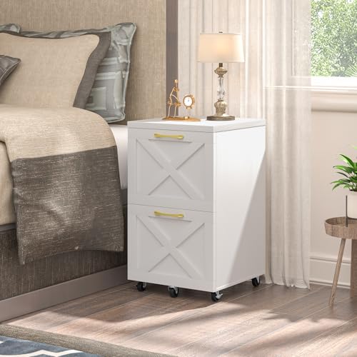 Halitaa Farmhouse 2 Drawer Small File Cabinet with Wheels, White - color: White