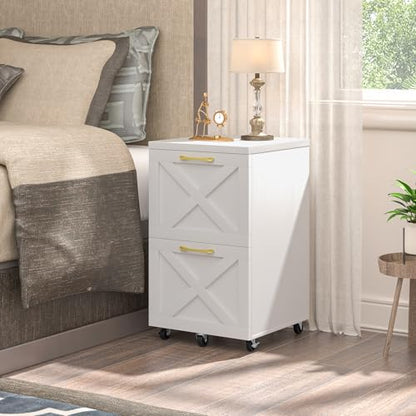Halitaa Farmhouse 2 Drawer Small File Cabinet with Wheels, White - color: White