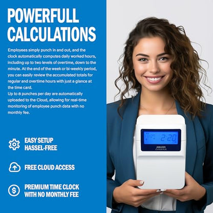 AMANO Calculating Time Clock with WiFi Connection to Free Cloud APP: View Employee Punch Times Remotely from Anywhere, Anytime (MJR-PLUSEZ)