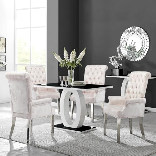 LOULENS Velvet Dining Chairs Set of 2, Dining Chairs with Arms, Beige | Upholstered, High Back, Tufted, Luxurious, Stainless Steel Leg, for Kitchen & Dining Room - color: Beige, size: 2 PCS