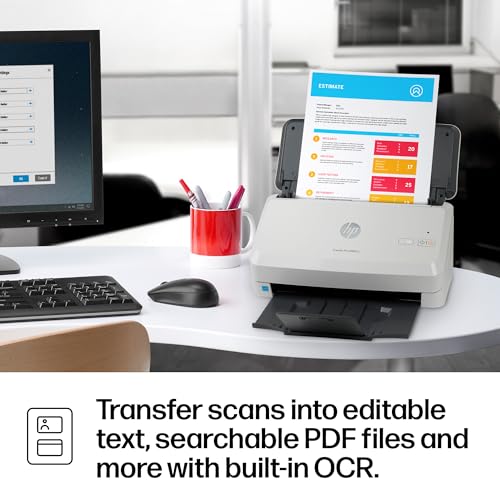HP ScanJet Pro 2000 s2, Fast 2‑Sided Scanner with Auto Document Feeder, Best for Small Business (6FW06A)