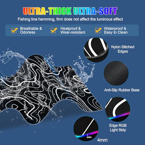 RGB Mouse Pad with Foldable Phone Stand Wireless Charger, 31.5"x11.8" XL Gaming Mousepad Large Desk Mat, Desk Pad with 11 Colors 5 Modes, Waterproof - color: Black Touch Control Stand XL Topographic