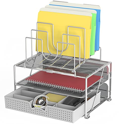 Deco Brothers Desktop File Organizer with Double Tray & 5 Folder Stand Gray - color: Sliver