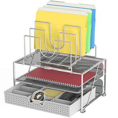 Deco Brothers Desktop File Organizer with Double Tray & 5 Folder Stand Gray - color: Sliver