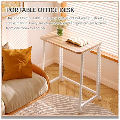 4NM 23.6" Mobile Small Folding Desk, Foldable Rolling Computer Home Office Desk, Study Writing Table for Small Space Saving Bedroom, with Wheels - Natural and White - color: Natural and White, size: 23.6"W x 15.7"D