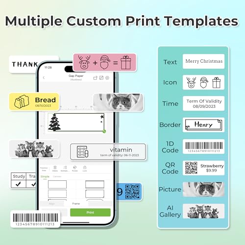Nelko Label Maker Machine, P21 Label Printer with 3 Tapes & Case, Black | Creative App & Multiple Templates, Inkless Printing, Built-in Cutter, Ideal for School, Teacher Supplies, Office, and Home - color: Black