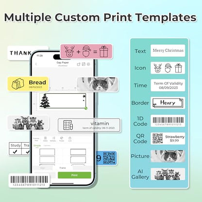 Nelko Label Maker Machine, P21 Label Printer with 3 Tapes & Case, Black | Creative App & Multiple Templates, Inkless Printing, Built-in Cutter, Ideal for School, Teacher Supplies, Office, and Home - color: Black