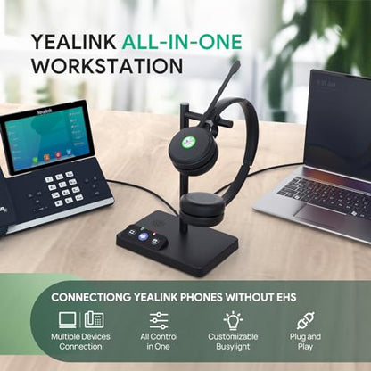Yealink WH62 Dual UC DECT Wireless Headset for IP Phone & PC Zoom Certified | 525 ft Long Range Stereo Headphones with Base, Dual Noise-Canceling Mic, Call Control, Busylight, 14H Battery for Office - style: WH62 Dual-Ear UC (base)