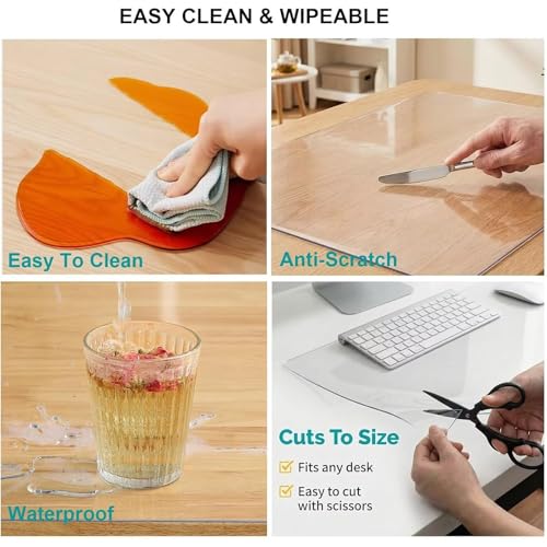 12 x 30 Inch Crystal Clear Table Protector, 1.5mm Waterproof Anti-Scratch PVC Desk Mat, Transparent Plastic Pad for Vanity Dresser & Office Desk - size: 12" x 30"